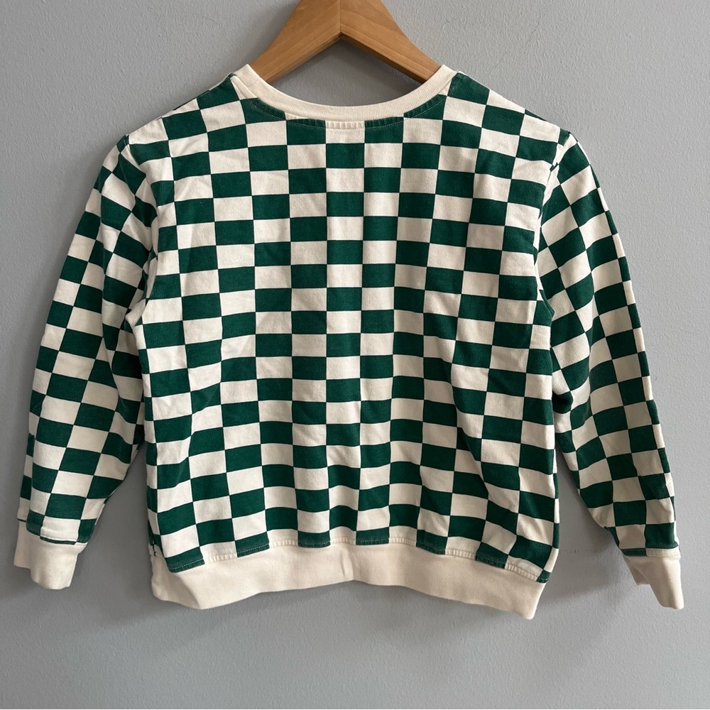 Pink Chicken Girls Checked Crewneck Sweatshirt Size 10 Organic Layering Playful - Picture 5 of 6